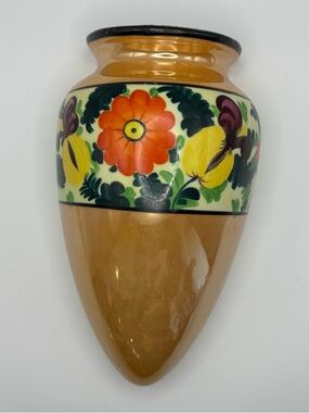 Vintage Hand Painted Japan Wall Pocket Vase Lustre Floral Porcelain Art Deco